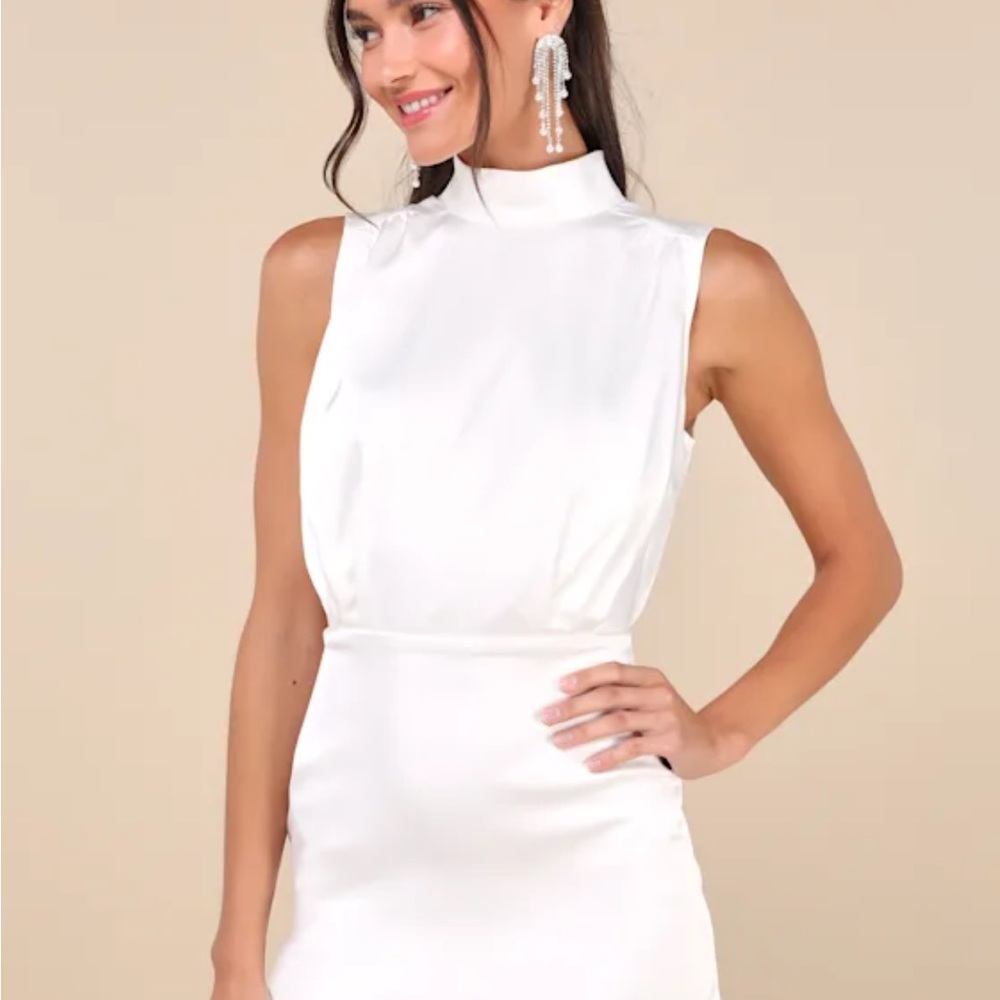 Lulu's White Sheath Wedding Dress with Mock Neck